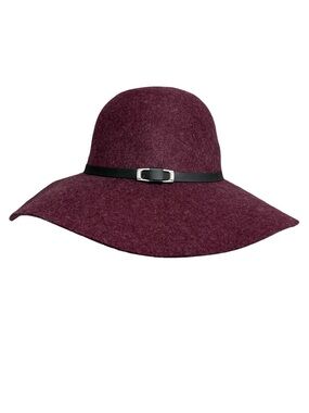 NWT Nordstrom Wide-Brim 100% Wool Felt Floppy Hat in Burgundy Black Band